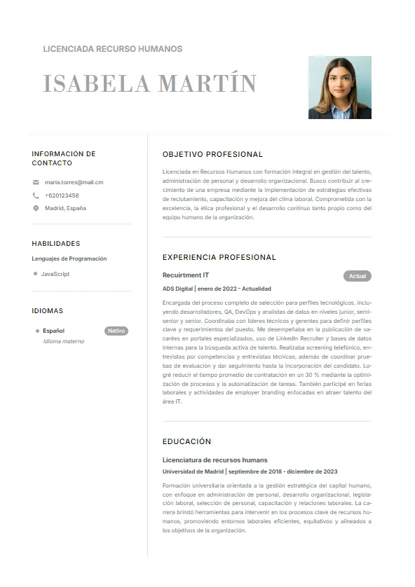 Plantilla de currículum Diseño Minimalista - Clásico